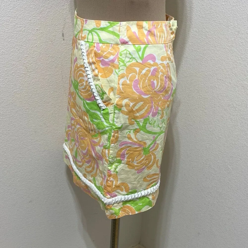 Lilly Pulitzer Women's Yellow Orange Pink Floral Lined Skirt Size 2